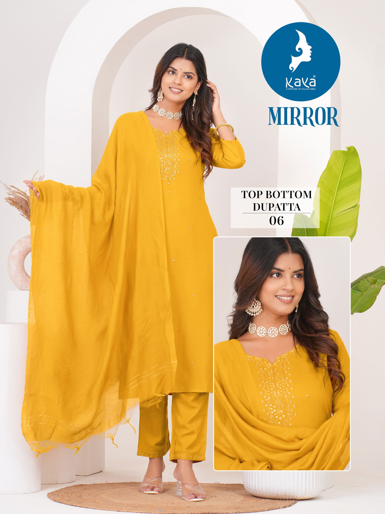 Mirror By Kaya Straight Cut Rayon Kurti With Bottom Dupatta Wholesale Shop In Surat